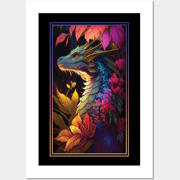 Dragon Vibrant Tropical Flower Tall Digital Oil Painting Portrait 3 Wall Art by ArtHouseFlunky